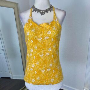 Arizona Y2K Yellow White Boho Hawaii Flower Halter Top Plus Size XL